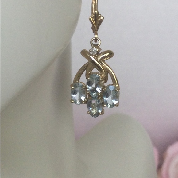 14k Aquamarine Dangle Earrings - Picture 6 of 6